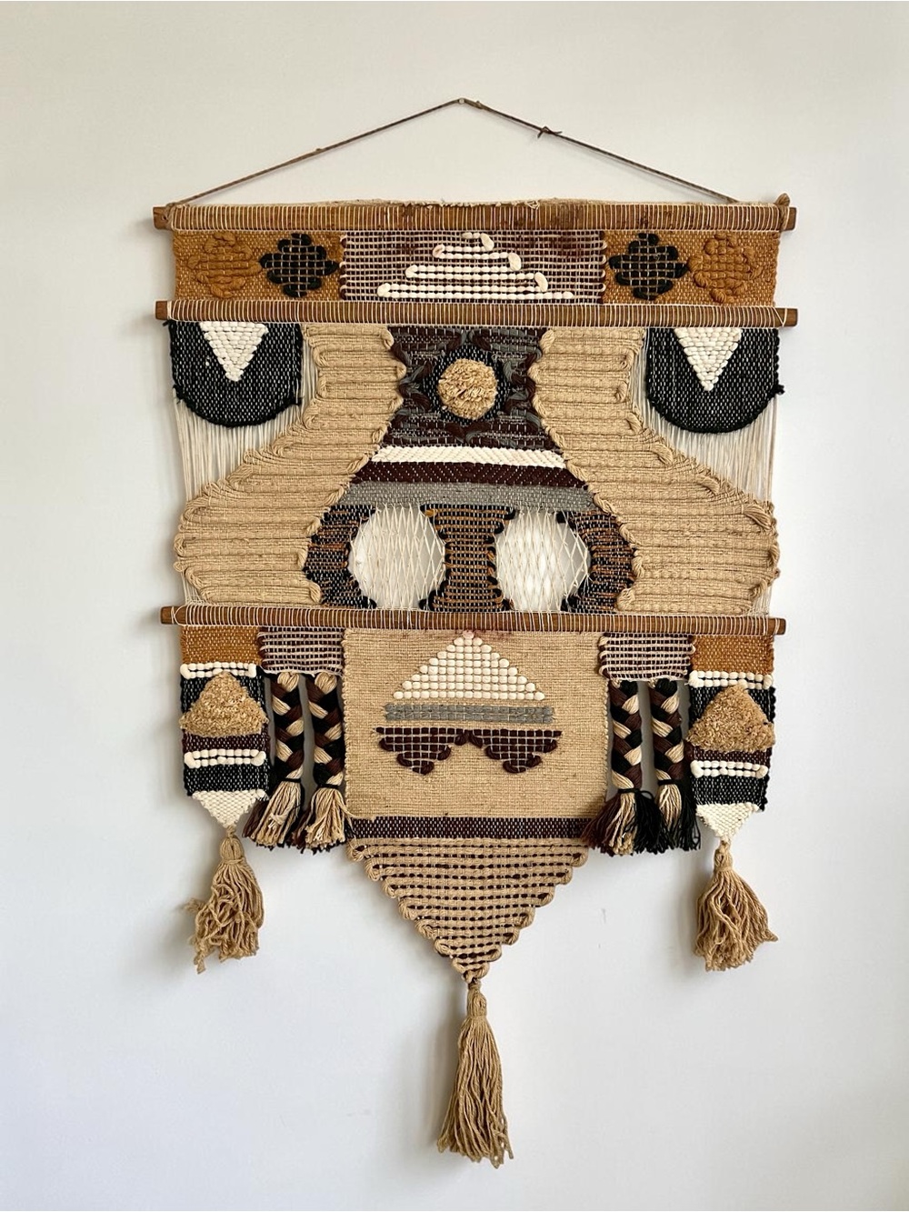 Vintage 1970s Don Freedman Woven Fiber Textile Art Wall Hanging Boho MCM